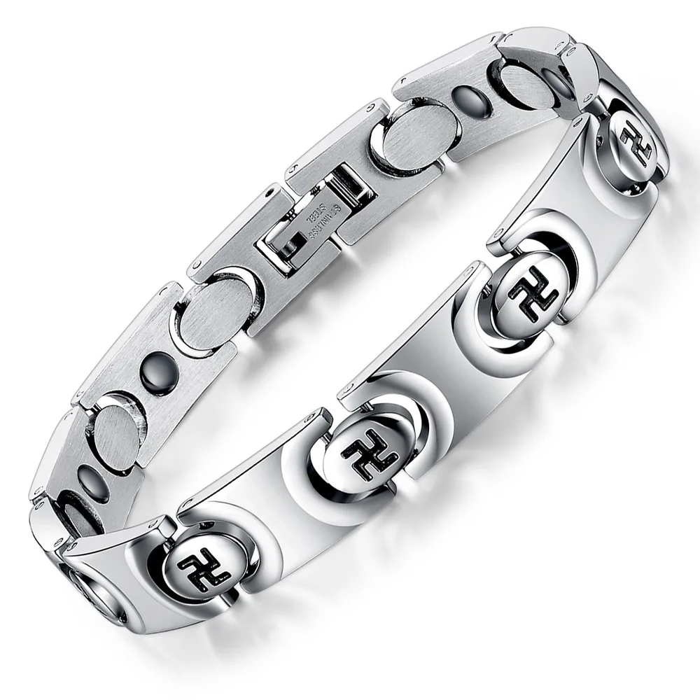 19 5cm Mens Metal Swastika Bracelet Stainless Steel Bracelet Male Stainless Steel Motorcycle