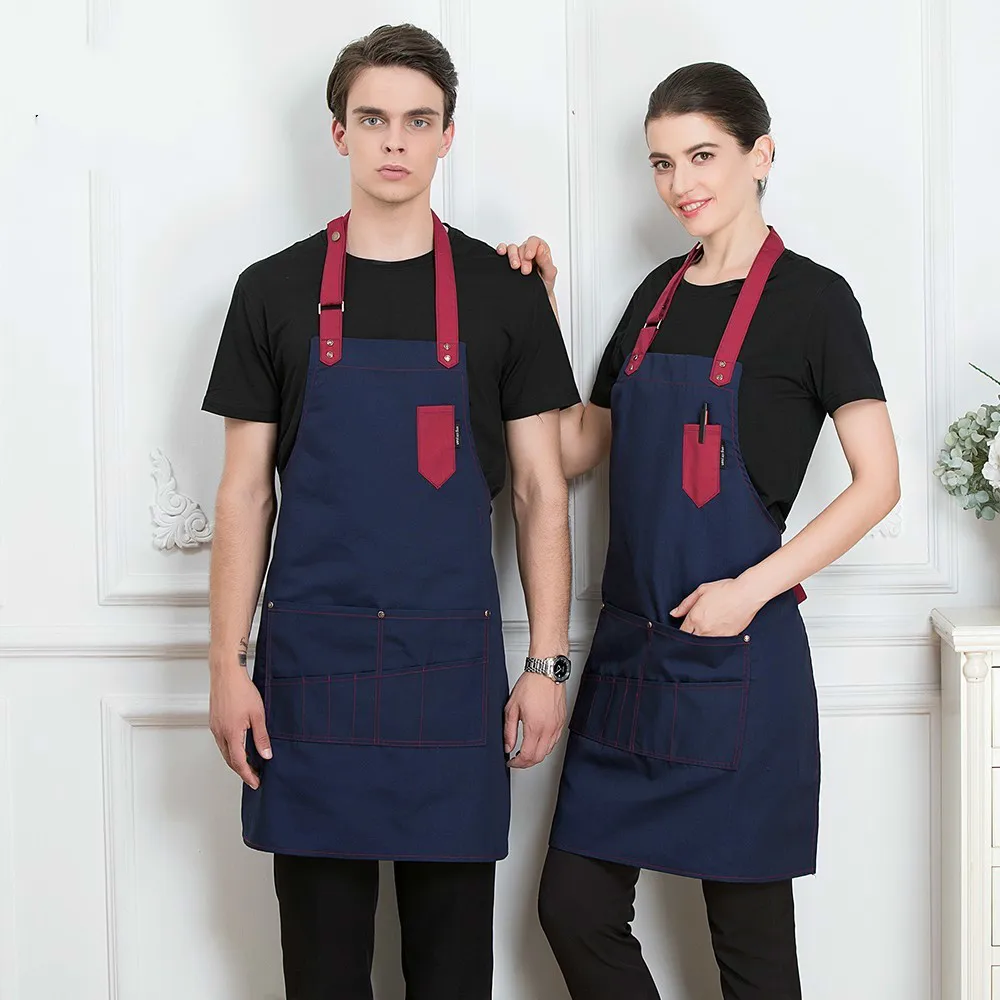 

High Quality Cooking Kitchen Apron For Woman Men Chef Waiter Uniform Cafe Shop Bakery BBQ Hairdresser Aprons Bibs Wholesale