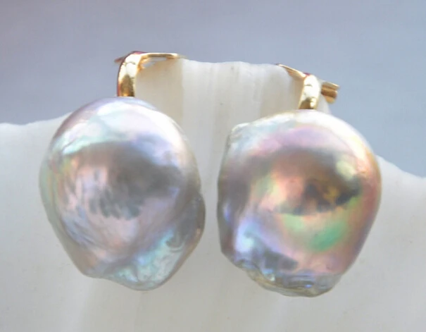 

Free shipping 12283 GRAY ALMOST ROUND KESHI PEARL EARRING