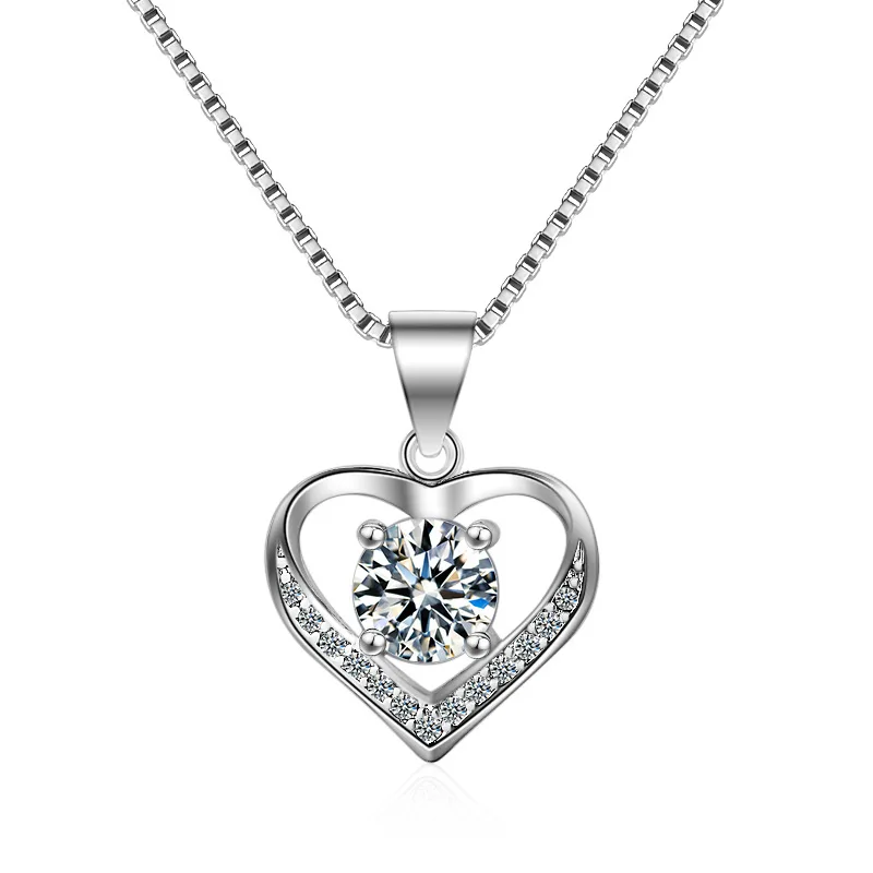 

Fashion Pendant for Youth Ladies Genuine 925 Sterling Silver Pretty Cute Heart Korea Style CZ Necklace Pendant Friendship Gift