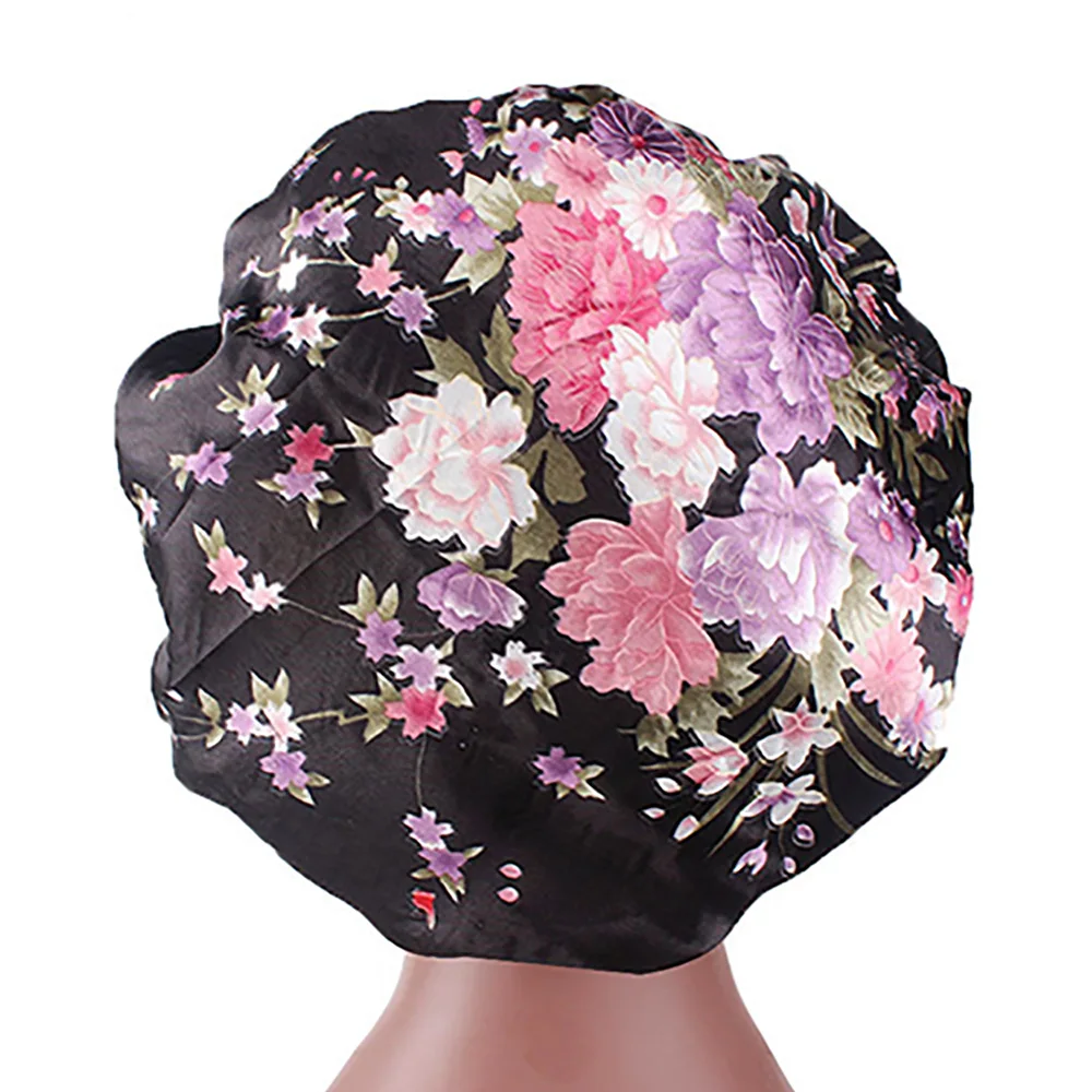 DOLEFT Satin Printed Wide-brimmed Hair Band Woman High Quality Soft Silk Bonnet Sleep Cap Chemotherapy Caps