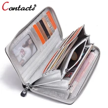 CONTACT’S Genuine Leather women Wallet Female Purse phone women wallet designer candy color clutch coins Card Holder money bag
