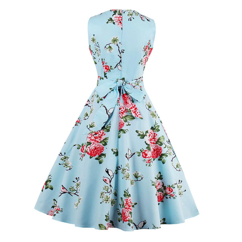Kostlish 9 Style Print Summer Dress Women 2017 Sleeveless Swing 1950s Hepburn Vintage Tunic Dress Elegant Party Dresses Sundress (16)