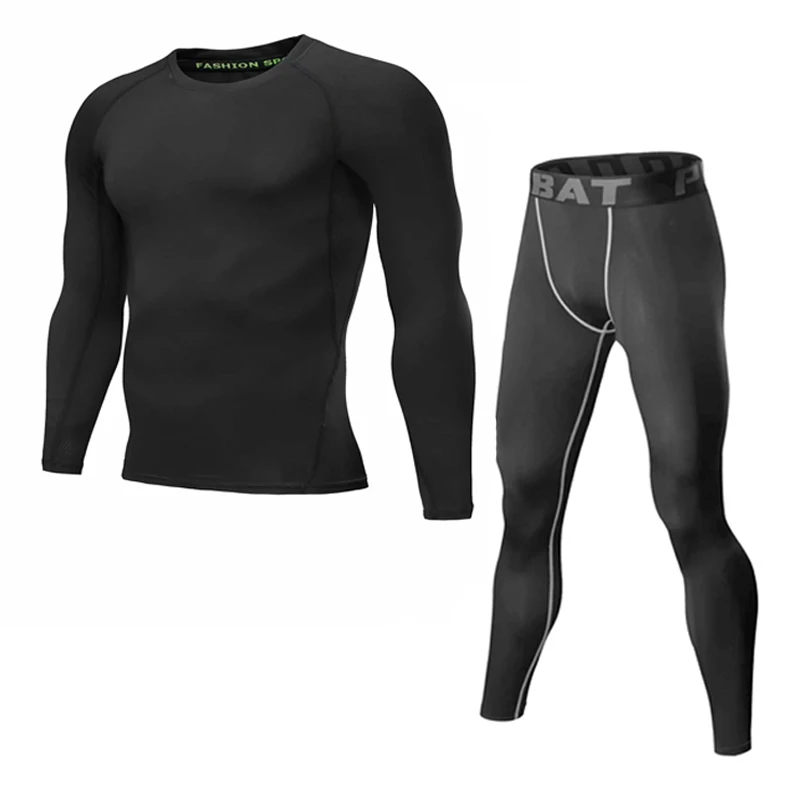 

MMA rash guard black tracksuit for men Set 2018 long sleeve thermal knitwear winter man warm Compression thermal underwear