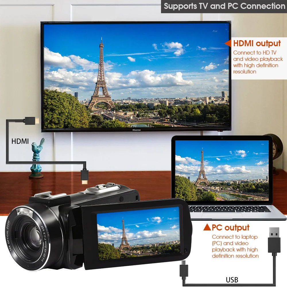 Видеокамера Full HD 1080P Ordro Z82 10X оптическая видеокамера с внешним микрофоном широкоугольный объектив