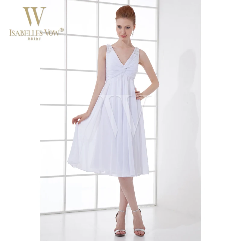Buy Summer Style Cocktail Dresses Solid White V neck