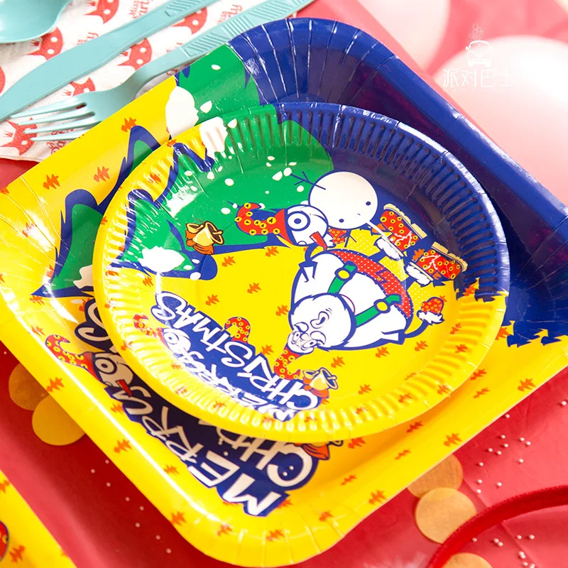 

40pcs/set Christmas Party Disposable Tableware Santa Claus Paper Plates Children Kids Birthday New Year Party Party Decor