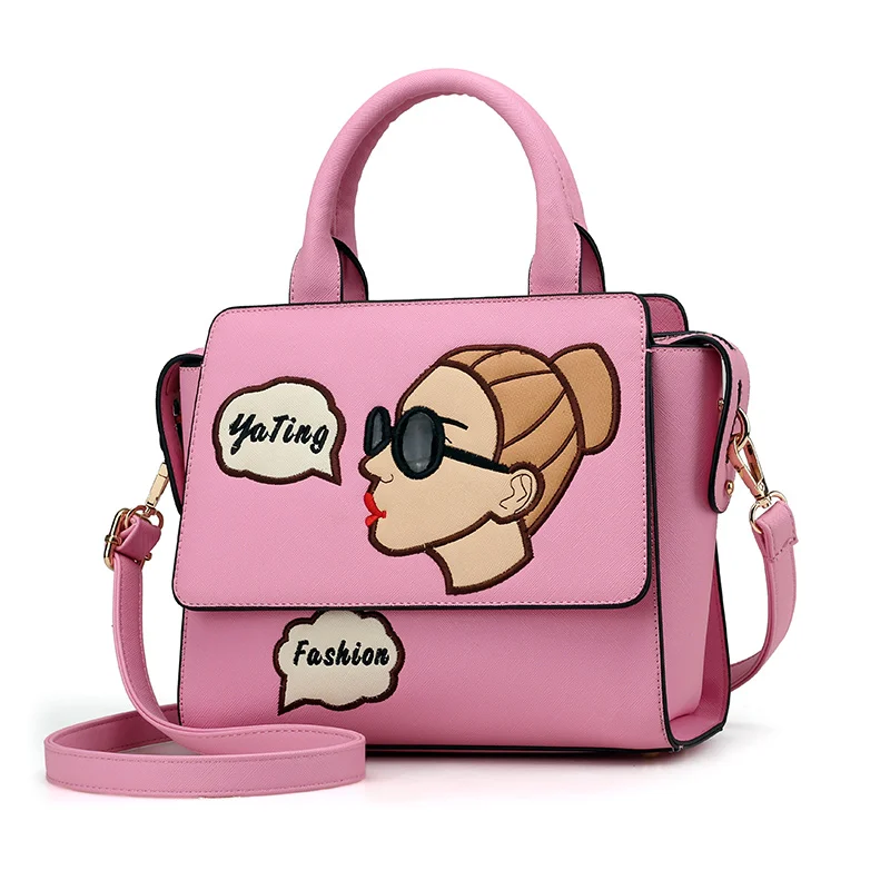 

Women Leather Embroidery Handbags Girl Shoulder Bags Messenger Bag Female Totes Braccialini Style Handicraft Cartoon Love Words