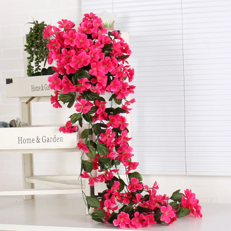 Hanging Wall Artificial Flowers Fake Violet Orchid Rattan Garden Wedding Decor 