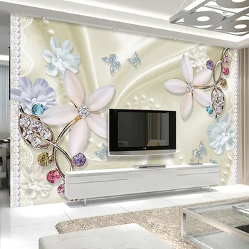 

3D Wallpaper Gorgeous Jewelry Flower Stereo Relief Mural Living Room TV Sofa Hotel Backdrop Wall Luxury Wall Papers Papier Peint