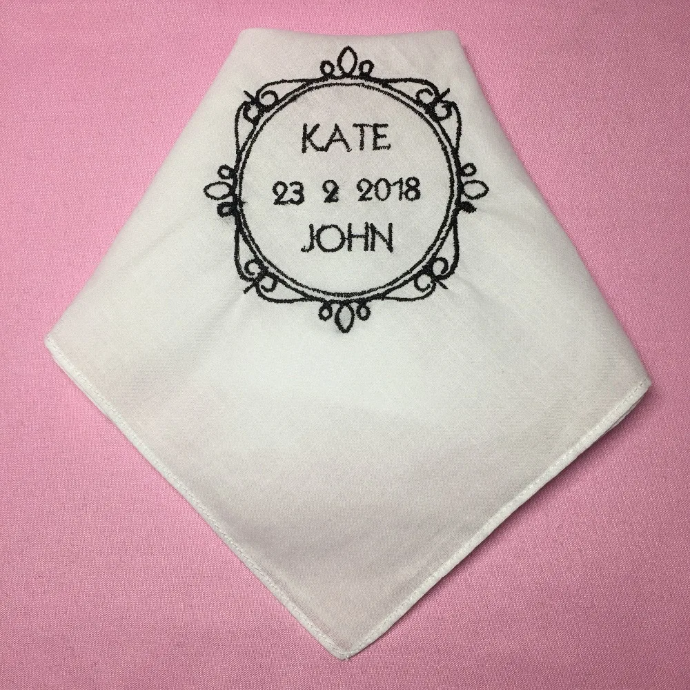 Индивидуализированный свадебный подарок Вышитый свадебный платок квадратный белый Карманный платок