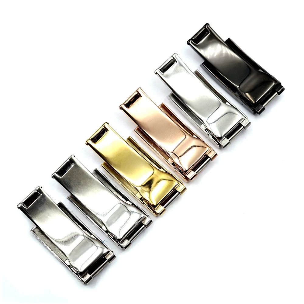 Rolamy Wholesale 16 x 9mm Stainless Steel Replacement Watch Buckle Clasp For GMT Submariner Bracelet Rubber Leather Band