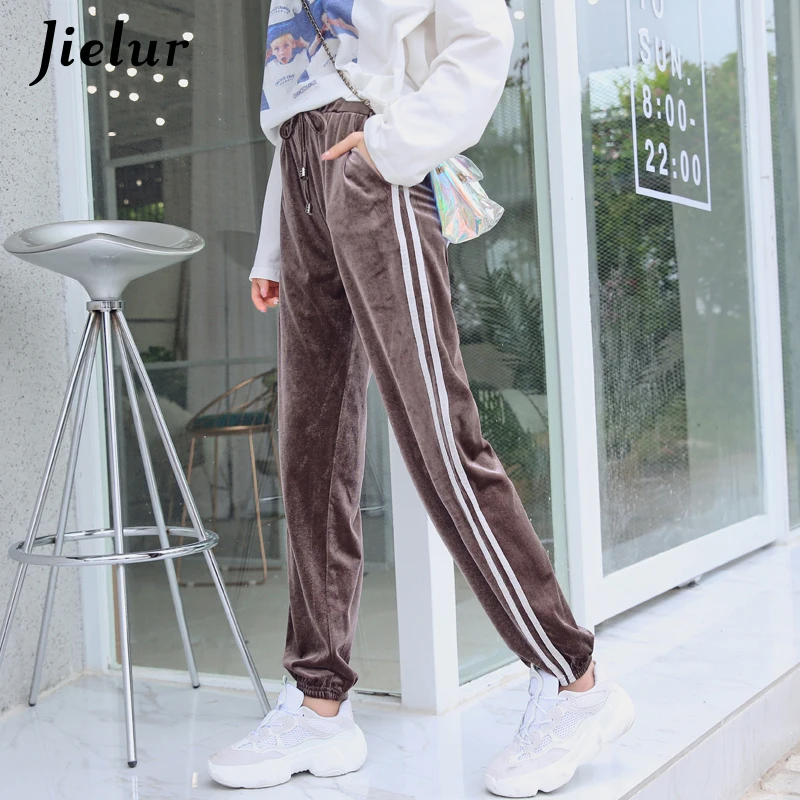 

Jielur New Autumn Winter Sweatpants Women Pants Korean Side Striped Velvet Joggers Drawstring Casual Ladies Trousers Capris 2XL