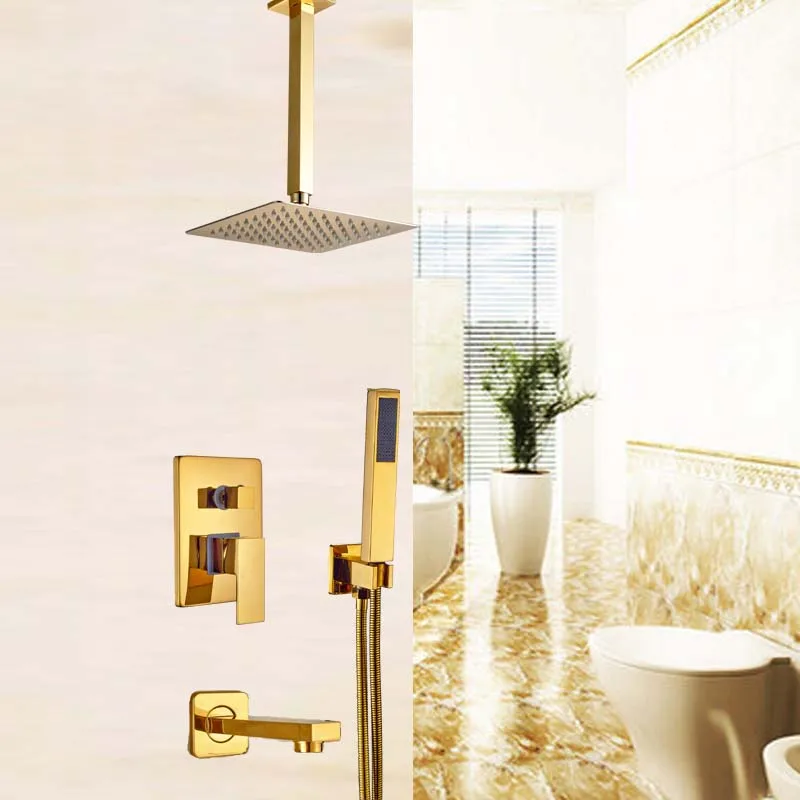 

8 " Rain Bath Shower Faucet Bathroom Tub Shower Mixer Taps Gold Finish Ceiling Mount
