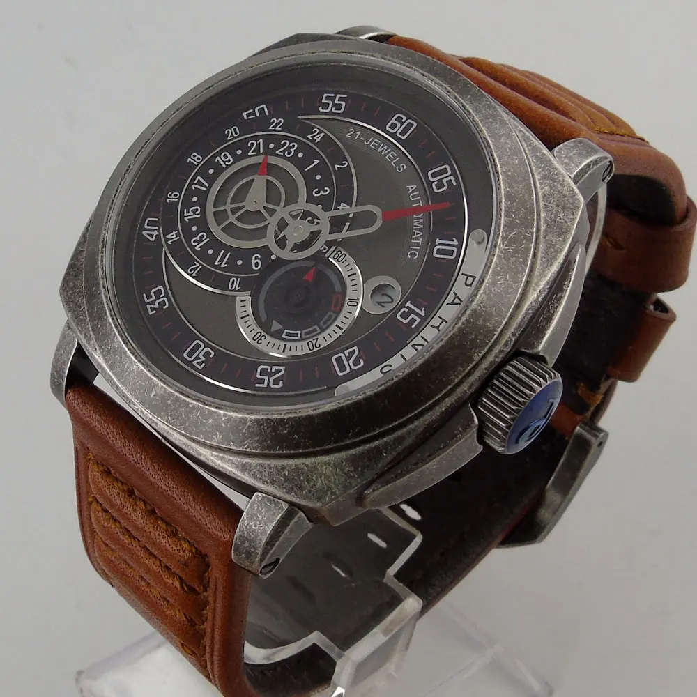  44mm Parnis Black Dial 21 jewels Miyota Automatic Movement Mens Watch