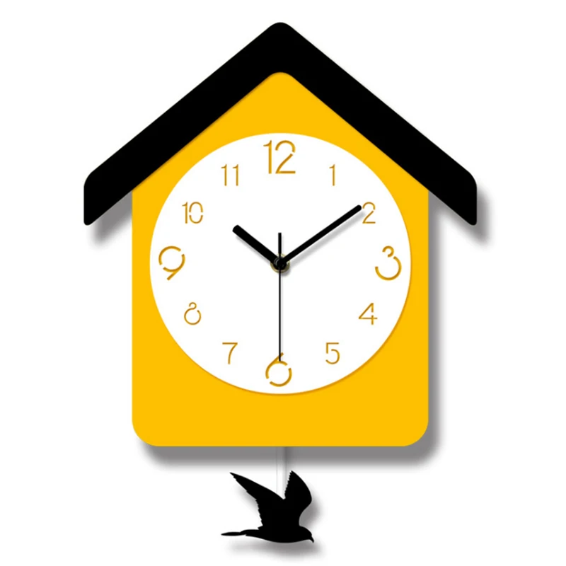 

Creativity Acrylic swing bird wall clock Living Room Wall Clocks Fashion Bedroom Silent Quartz Watches Double layer Acrylic Wall