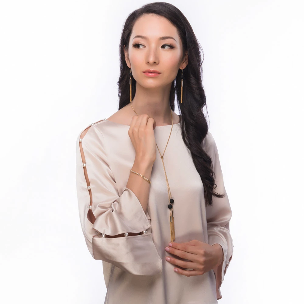 BERRICLE Gold Flashed Base Metal Tassel Ball Bead Fashion Statement Dangle Earrings #E1283-02 (1)
