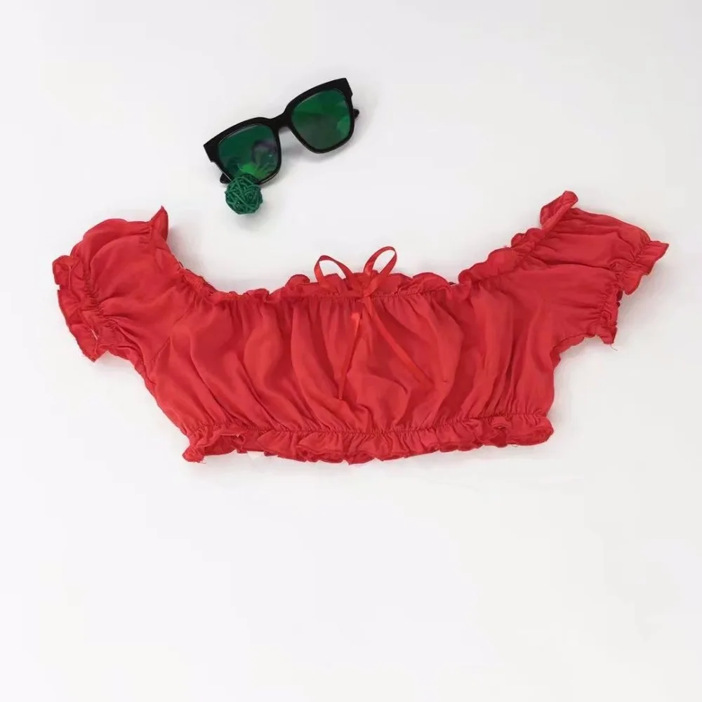 Женский винтажный плиссированный короткий топ с вырезом лодочкой, Женская Однотонная футболка Топы с рукавом-бабочка