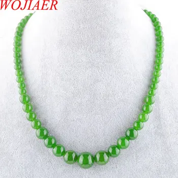 

WOJIAER Natural Stone Strand Necklace 2020 Spring Olive Green Jades Round Beads Pendent Chokers Choker 17.5 Inches PF3005