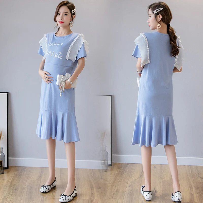

Cotton Ruffle Maternity Nursing Dress Pregnancy Breastfeeding Dresses Clothes For Pregnant Women Wear Feedding Clothing summer
