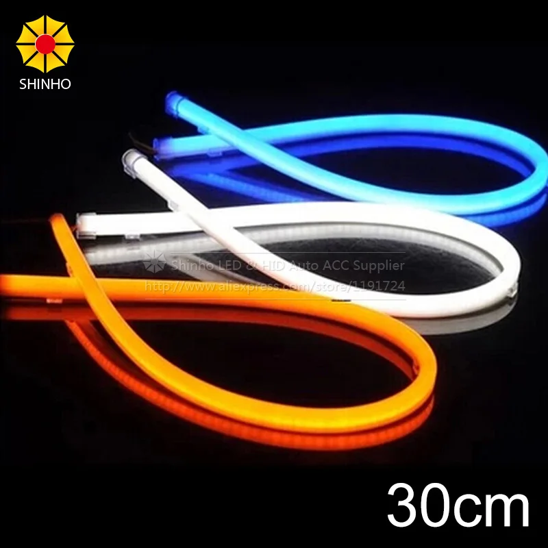 

2015 30CM/pair High Power 5W White Amber Blue Switchback LED DRL DIY Car-Styling Universal LED Strip Car Light
