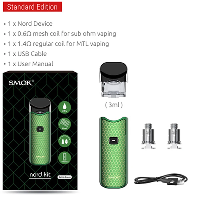 Электронная сигарета SMOK NORD POD Комплект вейп электронная с катушка Батарея 1100 мАч