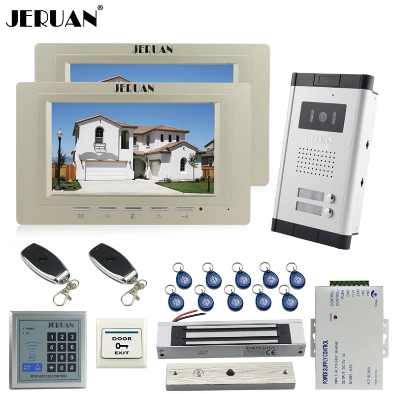 

JERUAN new 7 inch color video door phone 2 Golden Monitor 1 HD Camera Apartment 1V2 Doorbell+RFID Access Control+FREE SHIPPING