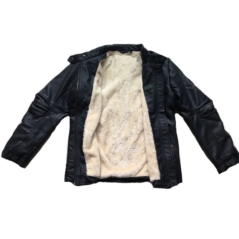 GCWHFL/куртки высокого качества для мальчиков; сезон осень-зима; Куртки из искусственной кожи для девочек; детская От 4 до 16 лет одежда; детское теплое плотное пальто; верхняя одежда - Цвет: thick black