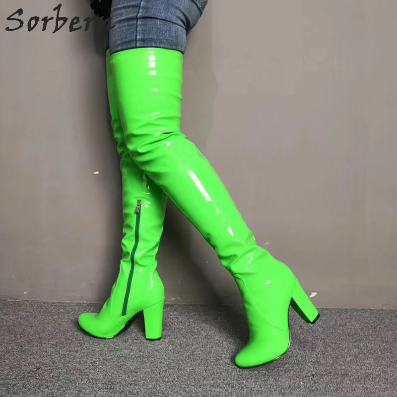 neon green thigh high boots