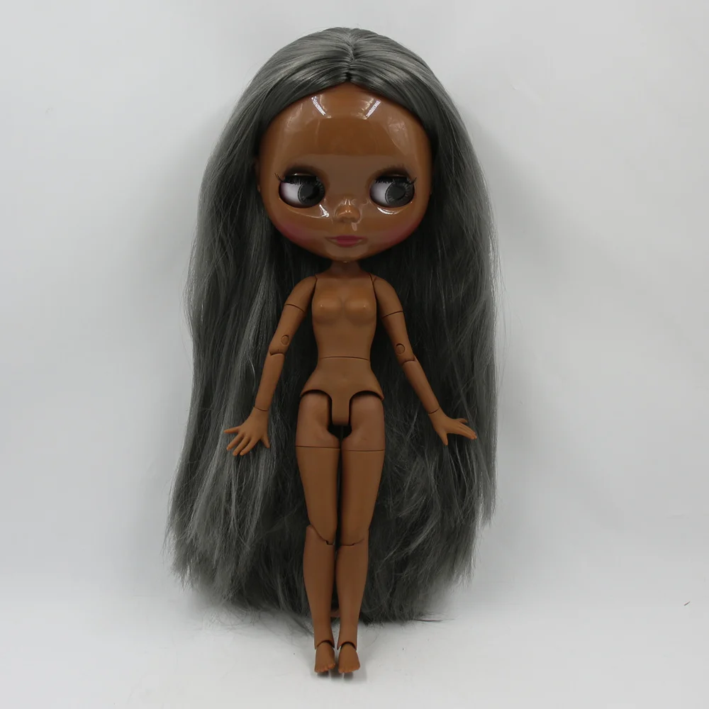 Blyth Обнаженная кукла супер черный темный тон кожи 30 см таинственный серый прямые волосы сустава тела ледяной sd высокое качество Подарки Игрушка