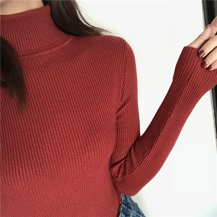 2018 осень зима толстые трикотажный свитер для женщин ребристый пуловер свитер водолазка с длинными рукавами Тонкий джемпер мягкий теплый