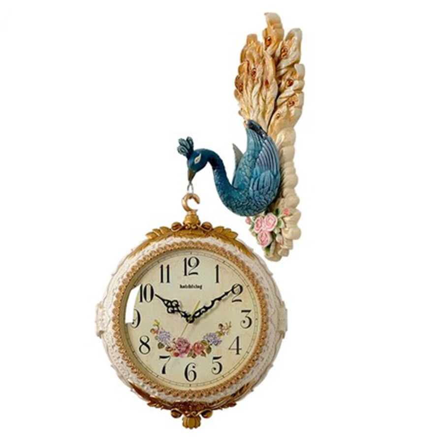 

Nordic Peacock Double Sided Wall Clock Modernity Design Wall Watch Living Room Decoration Kitchen Home Decoration AccessoriesB86