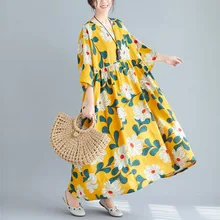 Johnature, повседневное, с принтом, свободное, натуральное, половина рукава, летнее платье, с карманами, до середины икры, с o-образным вырезом, рукав летучая мышь, хлопок, женское платье