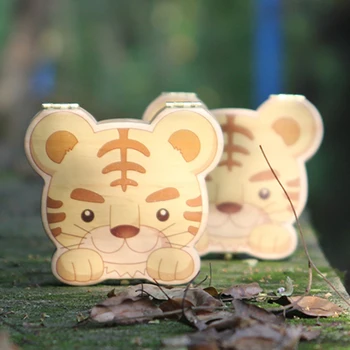 

Baby Tooth Box Organizer for Baby Save Milk Teeth Cartoon Wood Storage Box Great Gifts 3-6YEARS Creative for Kids Tiger Pattern