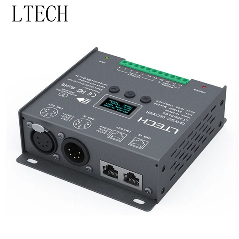 

LTECH 5CH CV Led DMX Decoder LT-905-OLED DC12-24V Input 5A*5CH Output RGB/RGBW XLR-3/RJ45 Led Controller