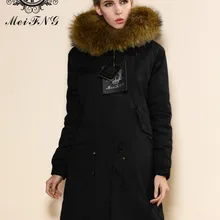 Длинные натуральная природный натуральный мех пальто зимняя куртка женская парка с воротником из меха енота с капюшоном Куртка женская с подкладкой, высокое качество