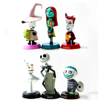 

6Pcs/set The Nightmare Before Christmas Jack Skellington Sally Mayor Lock PVC Action Figure Collectible Model Toy OPP 7CM B197