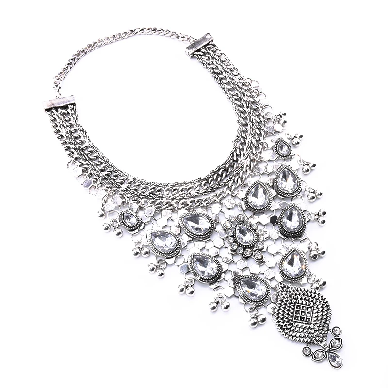 PPG&PGG 2019 New Full Crystal Gem Luxury Bridal V Shaped Rhinestone Vintage Maxi Statement Necklace Collar Women Antique Bijoux
