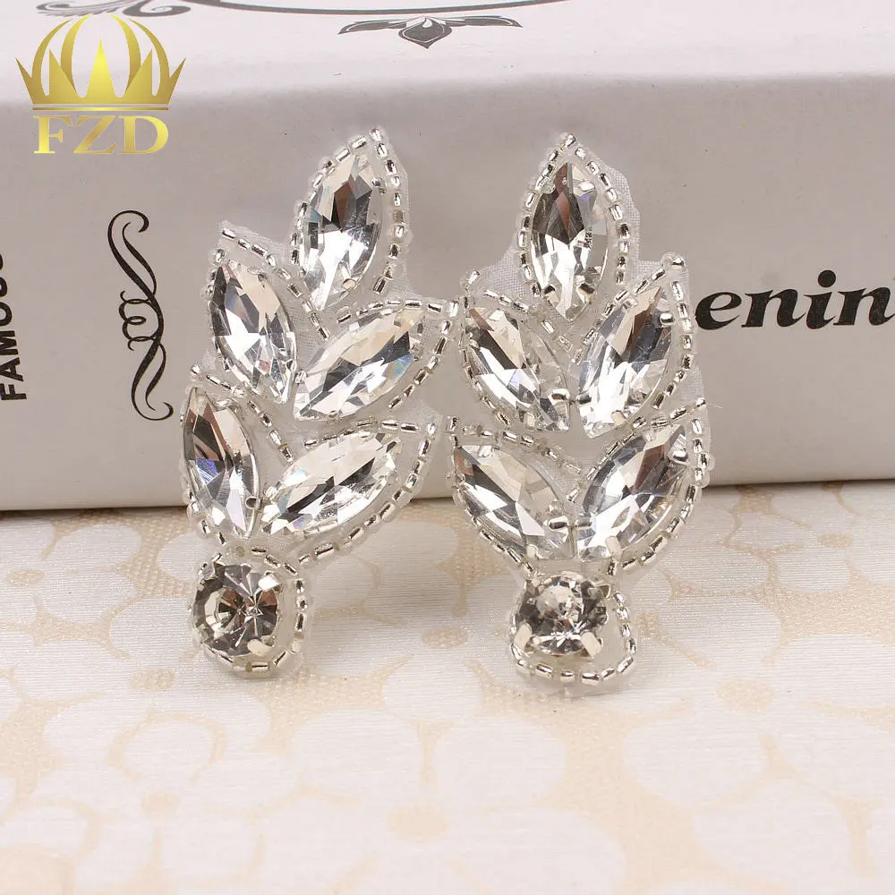 

20 Pairs Clear Leaf Rhinestones for Needlework Strass Beaded Garment Sew On Crystal Appliques DIY Craft Hotfix Patches Sash