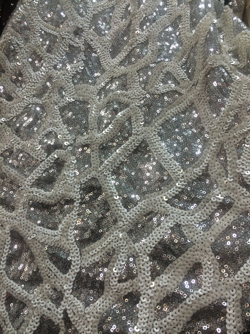 Fancy Pattern J 101932 Paillette Mesh Lace Fabric High Quality sequins