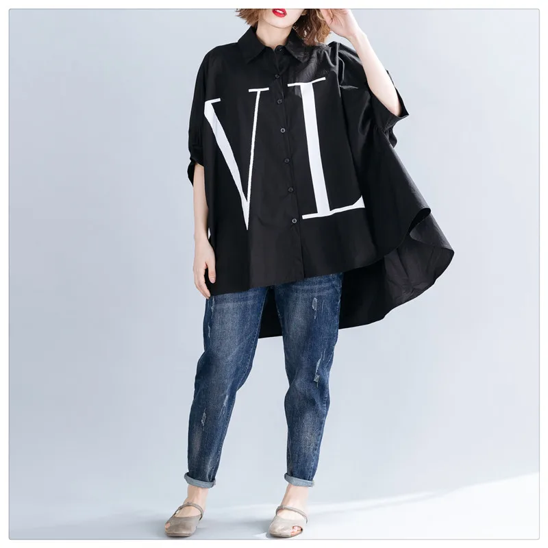 Oversize Korean Shirt Women Blouse Plus Size Vintage Batwing Cotton Long Cardigan Blouses Big Size Ladies Summer Cotton Shirts