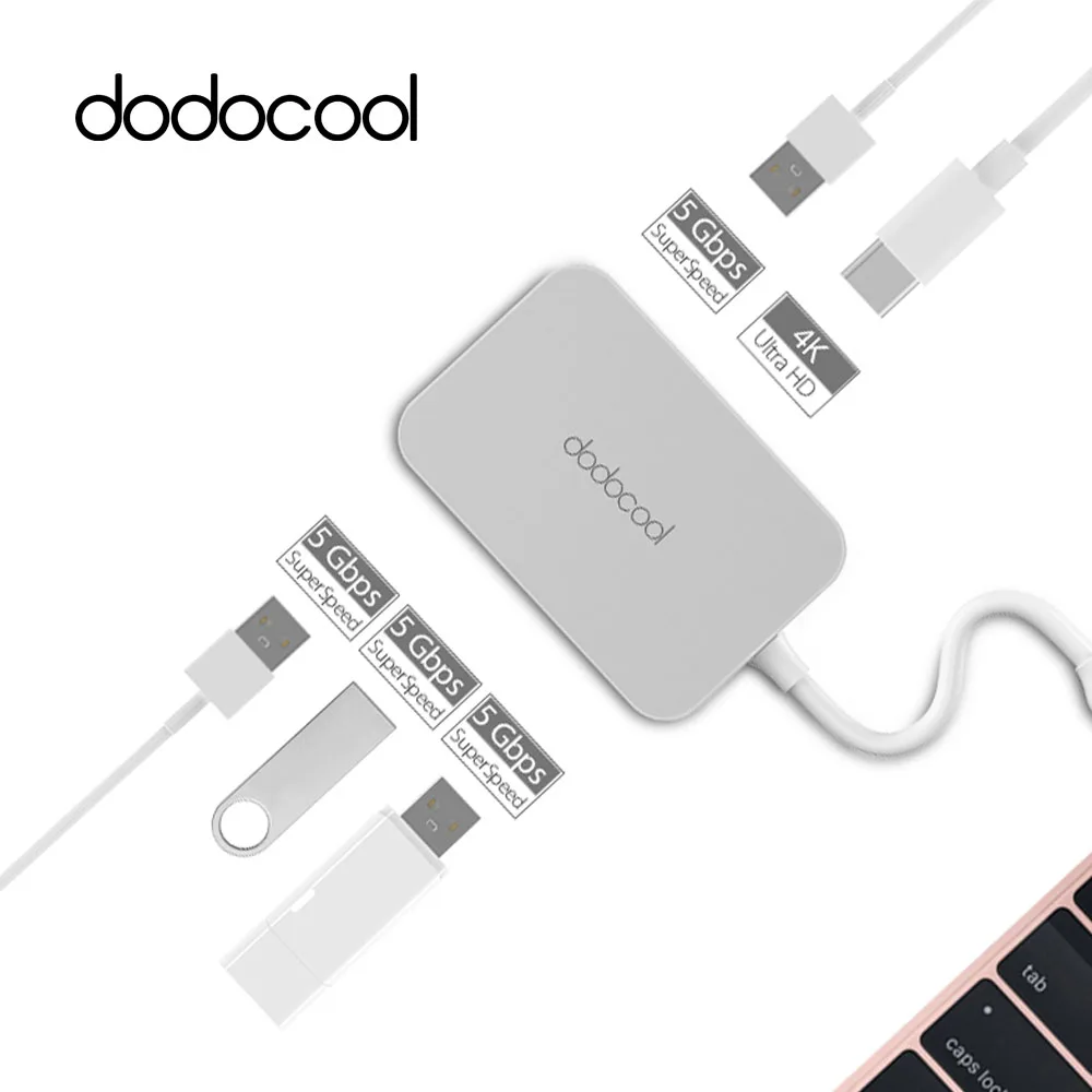 Dodocool алюминиевый концентратор USB 3,0 type C на 4 порта с выходным портом HDMI USB-C-HDMI концентратор 4K HD для MacBook Pro Google Chromebook