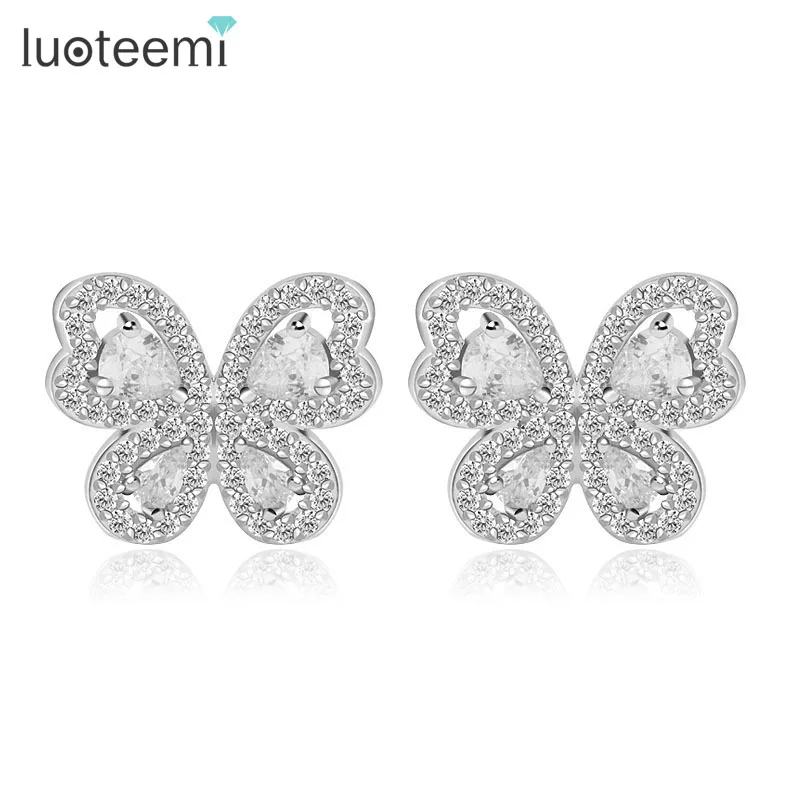 

LUOTEEMI Brand New Butterly Stud Earrings Fashion Popular Luxury Clear CZ Elegant Earring for Women Jewelry Gift Full of Cubic