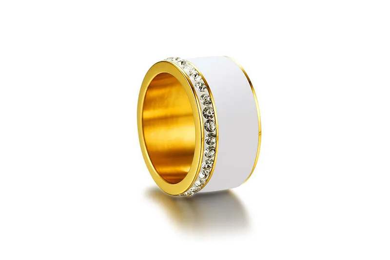 Широкие белые эмалированные стразы, кольцо из розового золота/серебра/золота, кольцо из нержавеющей стали для женщин, ювелирные изделия, рождественские подарки