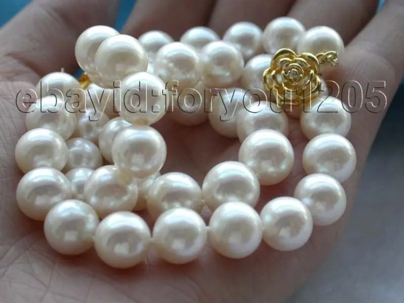 

shipping>>> >>17" Genuine Natural 11mm White Round Pearl Necklace 9k!