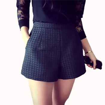 2017 New Fashion Europe and Joker dark Plaid shorts high-waisted shorts Korean Casual women Jeans Shorts crochet shorts