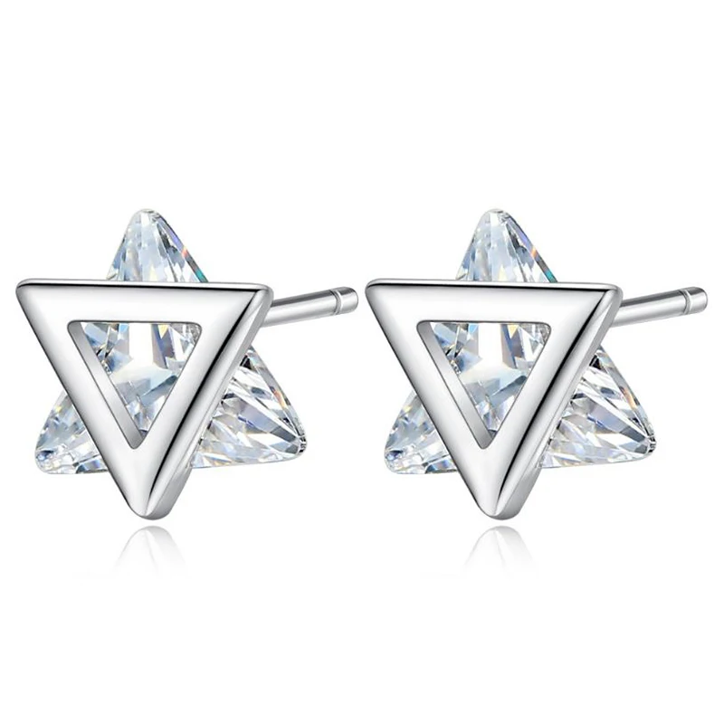 

High quality 925 sterling silver crystal earrings with Cubic Zironia stone Trendy triangle earing for women jewelry silver NY218