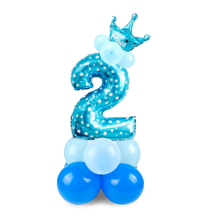 HUIRAN розовый и голубой номер воздушный шар из фольги шары Корона Декор ребенка душ принц принцесса балон с днем рождения поставки - Цвет: Blue 2