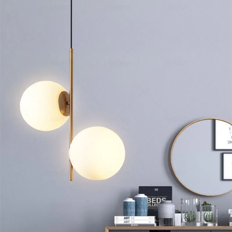 2019-New-Nordic-Style-Gold-Metal-Dining-Room-Pendant-Light-Double-Milky-Glass-Ball-Cafe-Bar
