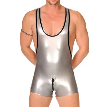 

Sliver Latex Jumpsuit Tank Latex Rubber Bodysuit With Crotch Zip